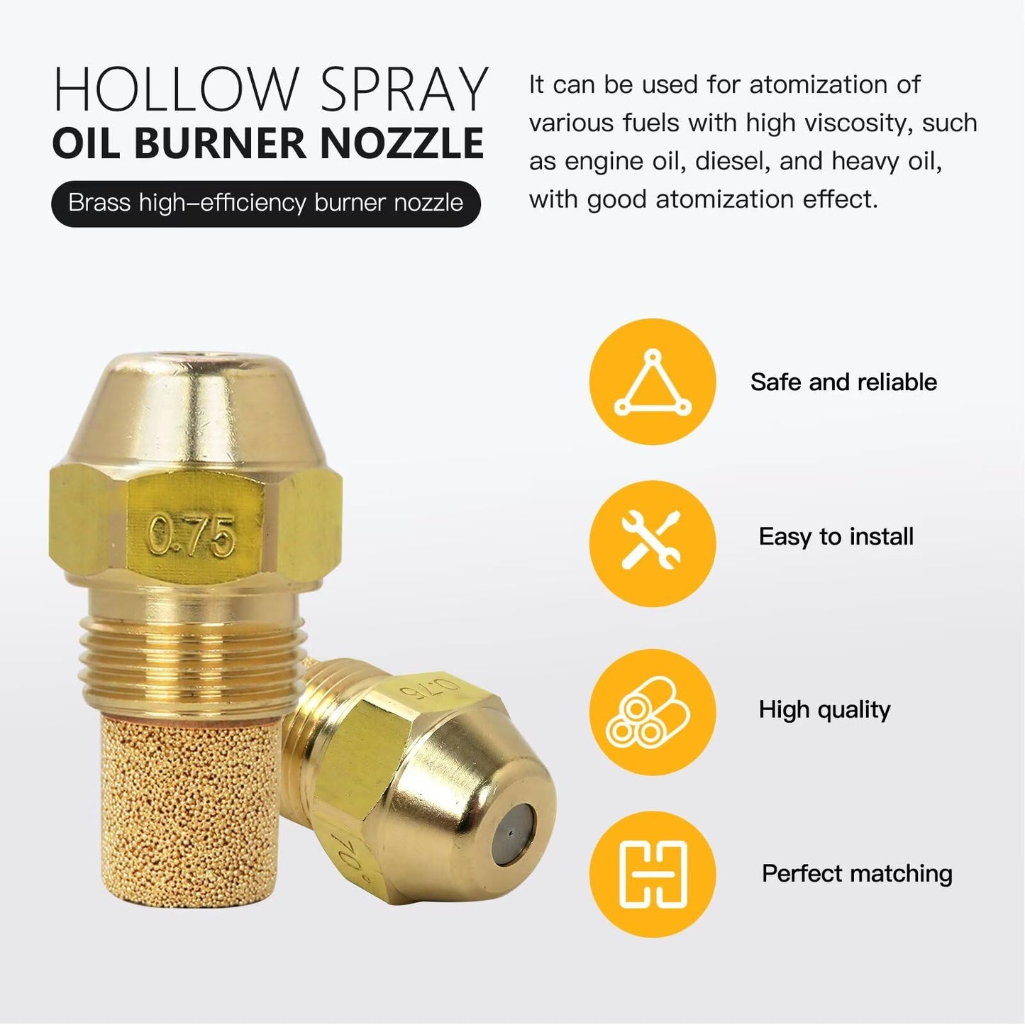 Vicue .75 70° A Hollow Oil Burner Nozzle for Delavan 7570A, .75-70A, 00075-70A1