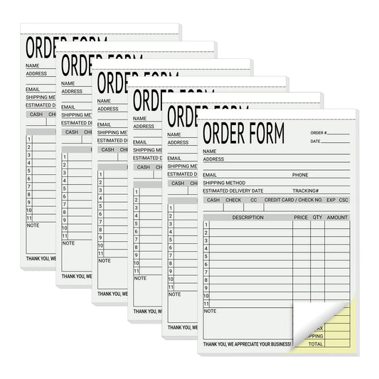 suituts 6 Pack Sales Order Books Work Order Form Pads, 2 Part Carbonless, 5.5 x 8.5 Inch Invoice Receipt Book for Business(50 Sets Per Book)