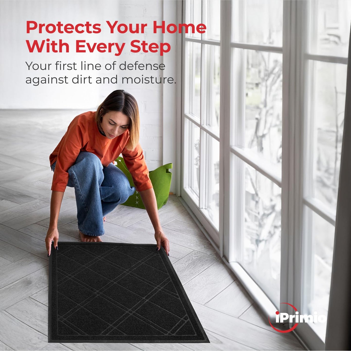 Waterproof Door Mat - SlipToGrip 42 x 35 Inches, No-Slip, Durable, Washable, Black Floor Mat - Plaid Entrance Rug for Front Door, Patio, Garage - Absorbs Dirt and Moisture - Indoor and Outdoor Rug