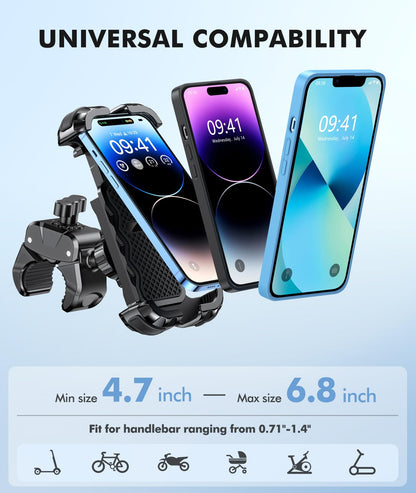 WOCBUY Bike Phone Mount, Upgrade [1s Lock][Secure Protection] Motorcycle Phone Mount, [360° Rotatable] Phone Holder for Bike Handlebar Compatible with iPhone/Samsung 4.7-6.8" Cell Phone