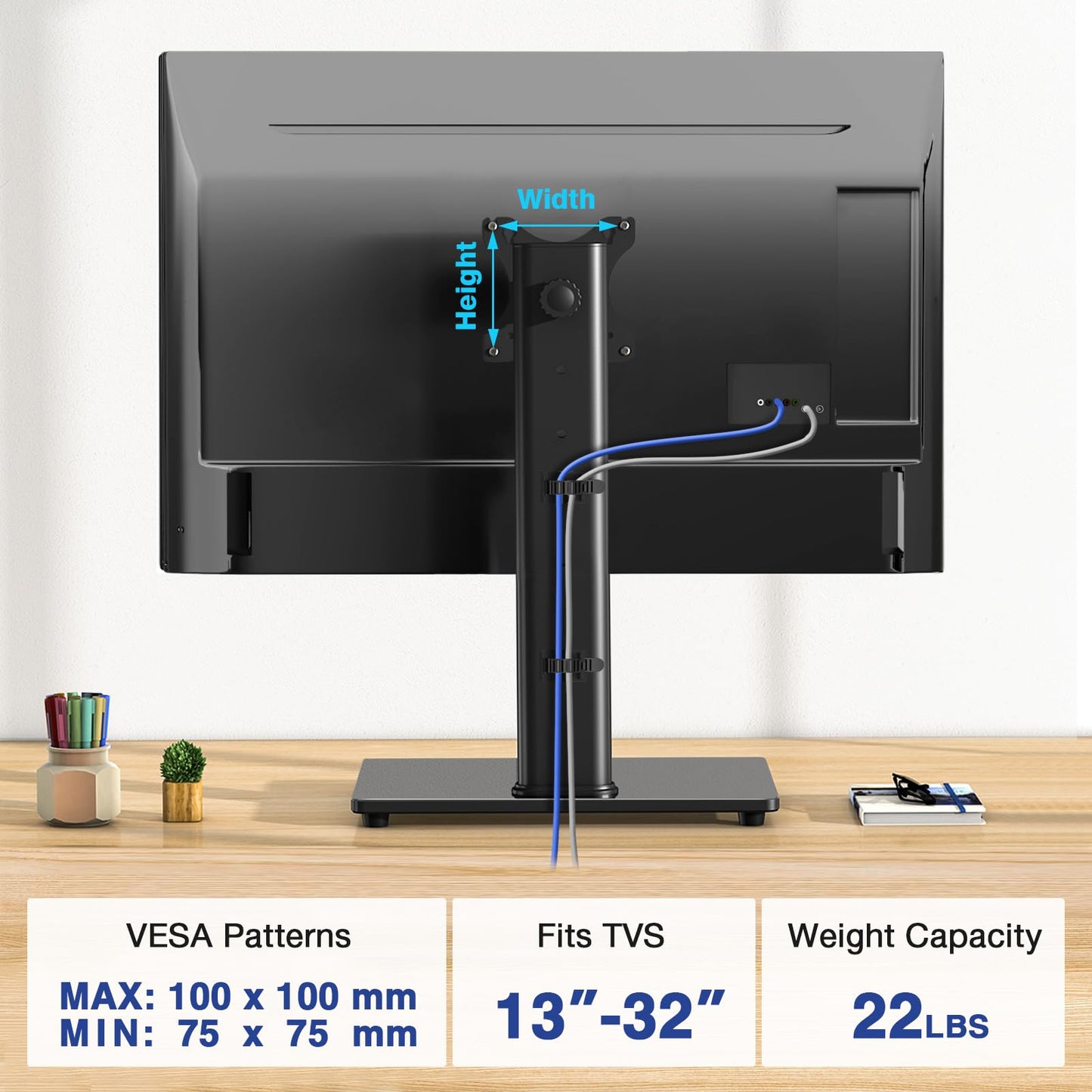 Rfiver Monitor Stand, Single VESA Monitor Stand for Desk with Swivel/Height Adjustable, Computer Monitor Riser for 13-32 inch Screens, Hold up to 44 lbs, Max VESA 100 x 100mm, Black