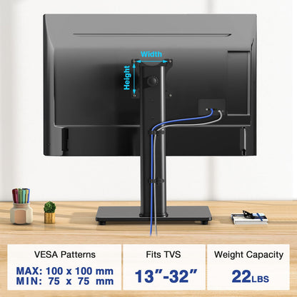 Rfiver Monitor Stand, Single VESA Monitor Stand for Desk with Swivel/Height Adjustable, Computer Monitor Riser for 13-32 inch Screens, Hold up to 44 lbs, Max VESA 100 x 100mm, Black