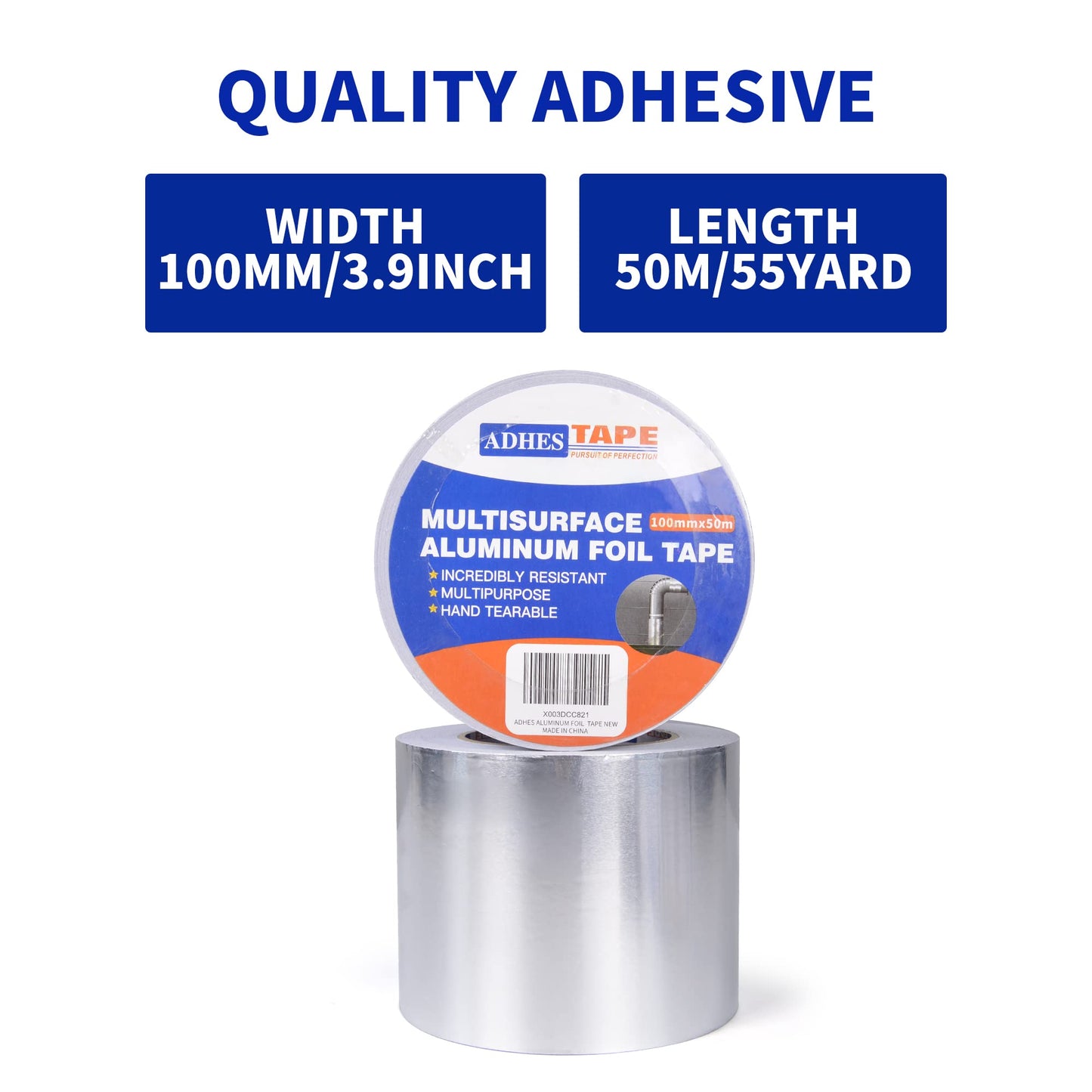 ADHES Foil Tape Aluminum Tape Heat Resistant Tape Metal Duct Tape, Withstand from 80°C to 100°C, 100mm x50m, for HVAC, Repair Sealing and Insulation