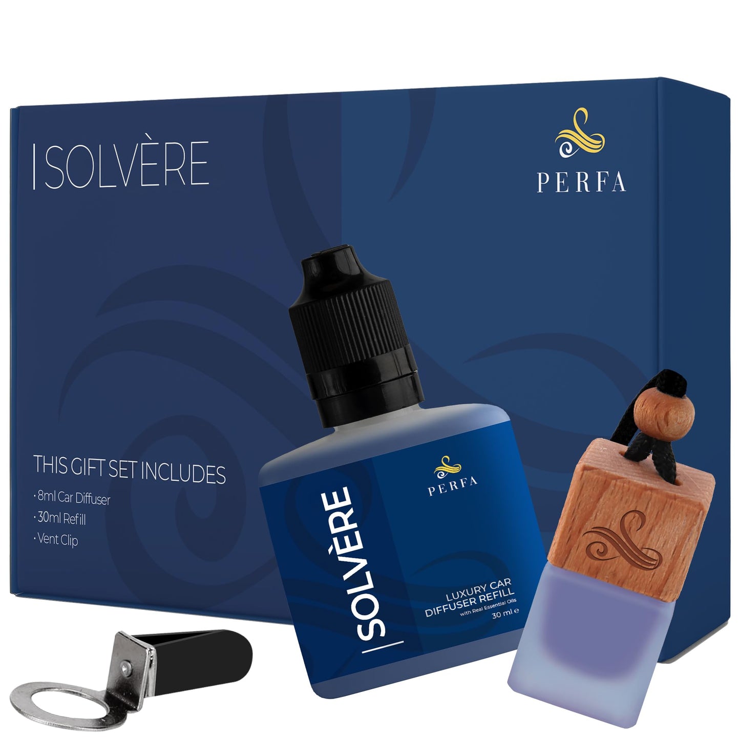 Solvère Gift Set with Refill Bottle | Car Scents Air Freshener Fragrance | Strong Automotive Perfume Air Freshener | Odour Eliminating Car Air Fresheners by Perfa