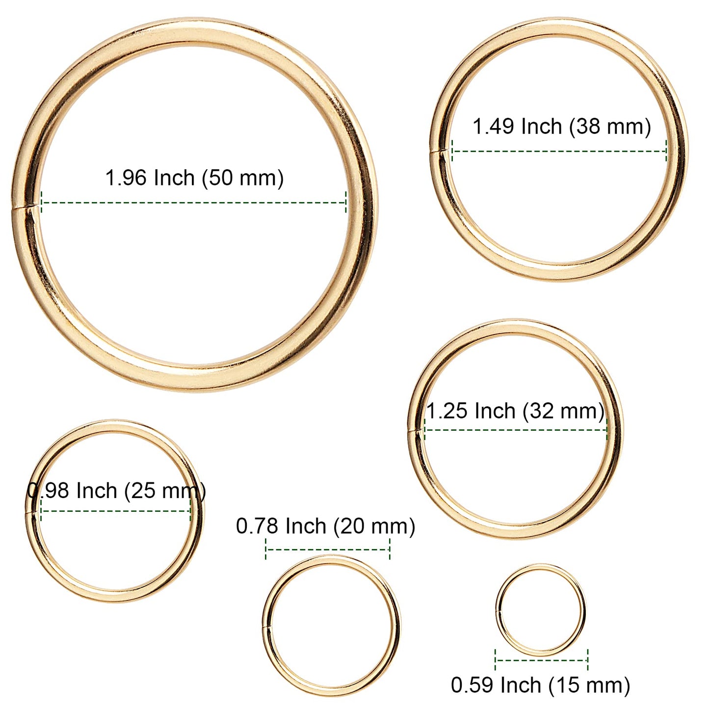 PINGEUI 180 PCS Gold Metal O Rings, 6 Size Multi-Purpose Gold O Ring Solid Circle Loop Buckle Round Ring for Crafts Hand DIY Hardware Bags Accessories, Gold, different sizes