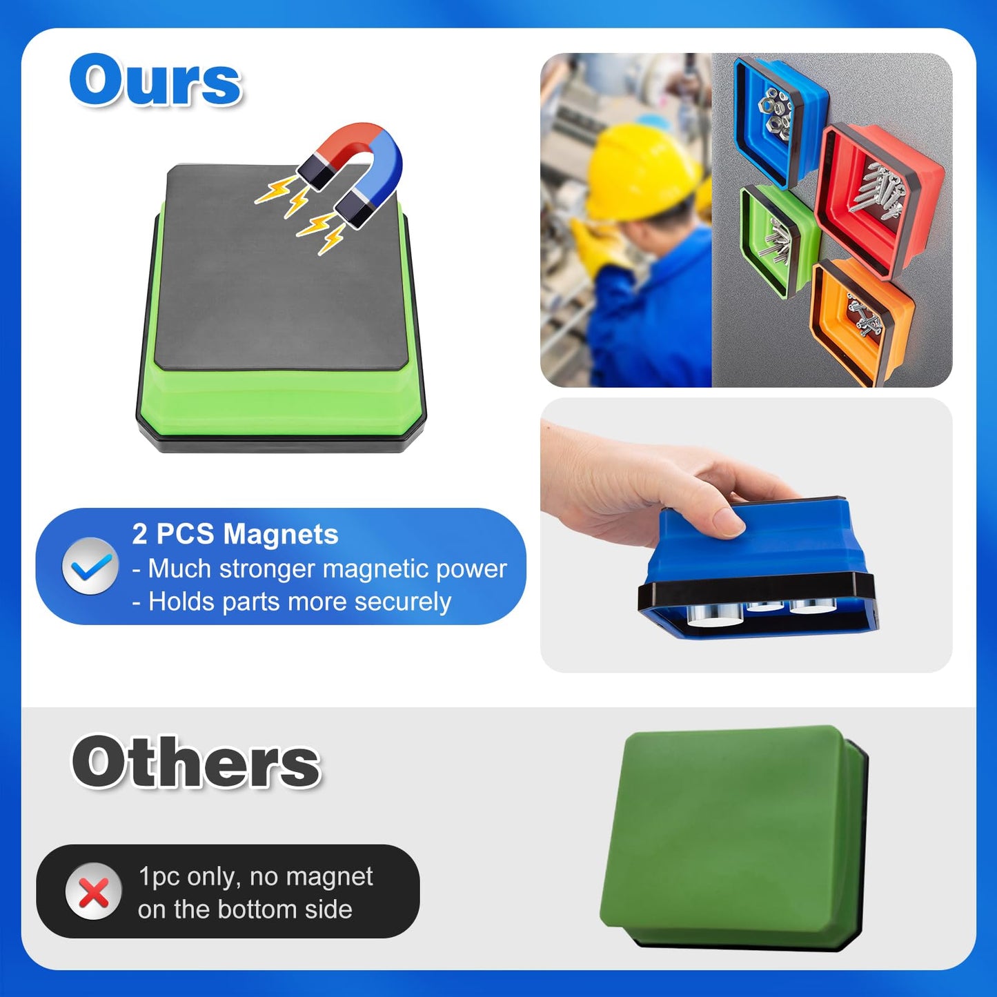 Collapsible Magnetic Trays, 4 Pack Foldable Silicone Magnetic Tool Trays for Small Metal Parts, Bolts, Screws, Nuts, Washers, with Telescoping Magnetic Pick-Up Tool, 4.5in Square