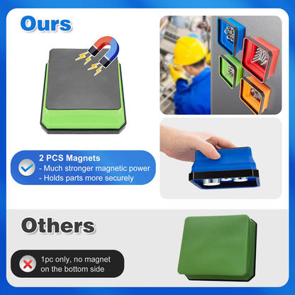 Collapsible Magnetic Trays, 4 Pack Foldable Silicone Magnetic Tool Trays for Small Metal Parts, Bolts, Screws, Nuts, Washers, with Telescoping Magnetic Pick-Up Tool, 4.5in Square