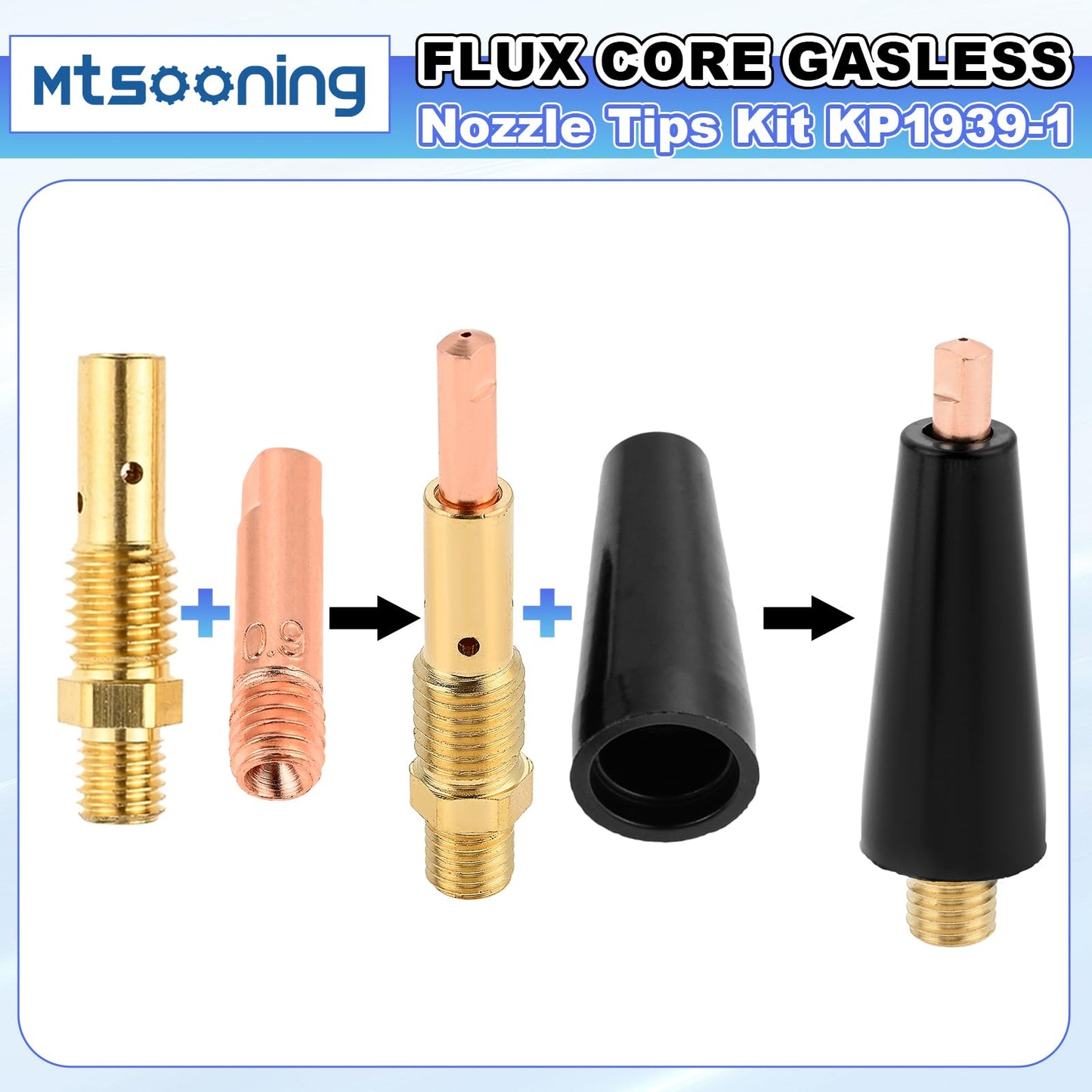 Mtsooning 48PCS Flux Core Gasless Nozzle Tips Kit KP1939-1, 0.035" (0.9mm) Flux Core Welder Gun Welding Mig Contact Tips Gasless Nozzle Gas Diffusers Replacement for Lincoln Magnum 100L & Weld-Pak MIG