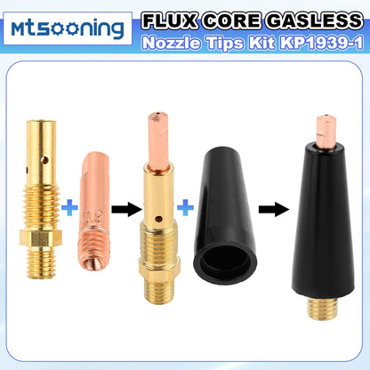 Mtsooning 48PCS Flux Core Gasless Nozzle Tips Kit KP1939-1, 0.035" (0.9mm) Flux Core Welder Gun Welding Mig Contact Tips Gasless Nozzle Gas Diffusers Replacement for Lincoln Magnum 100L & Weld-Pak MIG