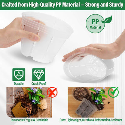 Tetutor 12 Pack Plastic Orchid Pots with Holes, 4, 5, 6 Inch Clear Orchid Pots for Repotting with Saucers Drainage and Plant Stakes, Large Small Breathable Orchids Planter Plant Pot