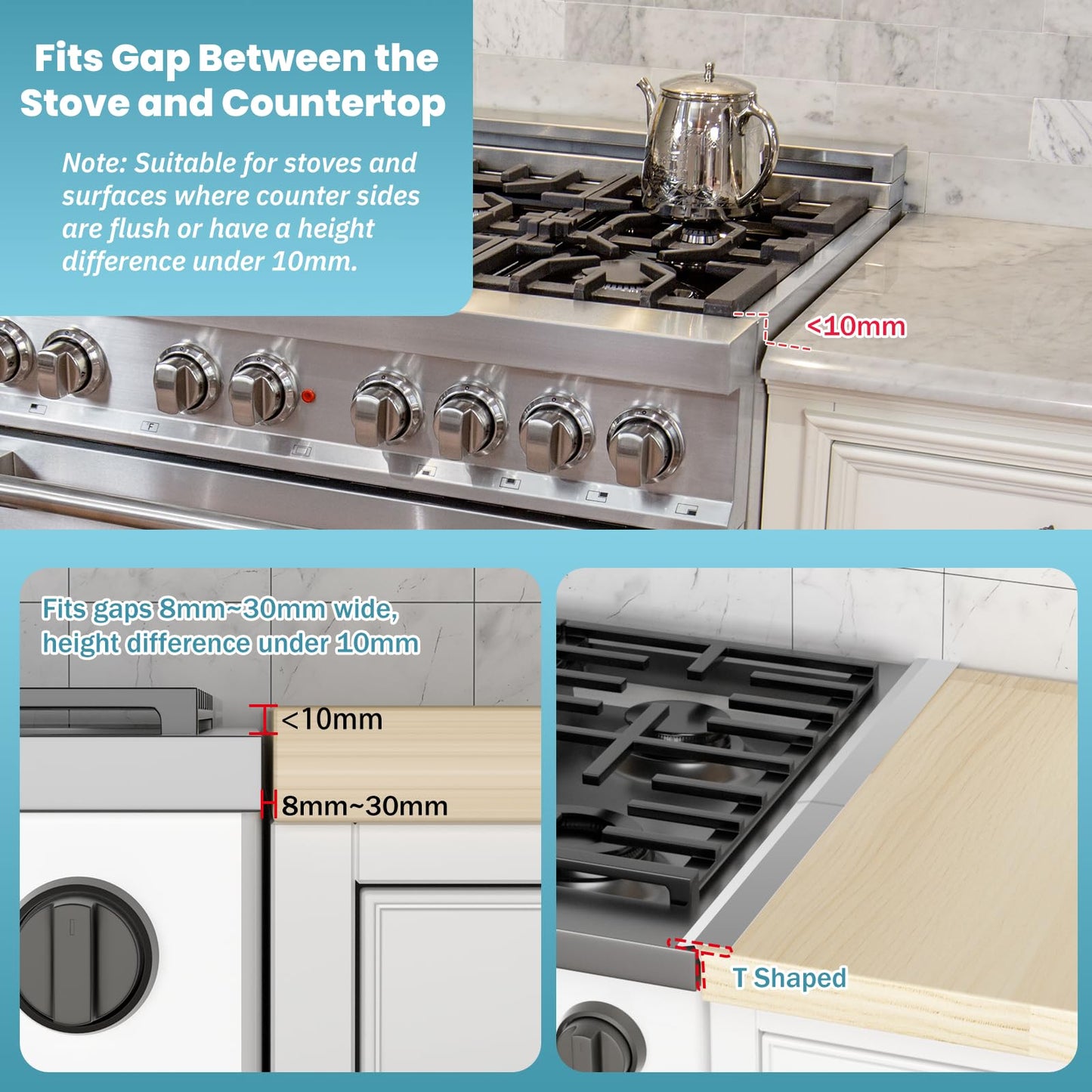 2PCS Kitchen Stove Counter Gap Covers, 316 Stainless Steel Gap Cover, Cooktop Trim Kit, Stove Gap Guards, Oven Gap Filler, Heat Resistant & Effectively Protect Stove Gap Filler(13.8"-27.5" Silver)