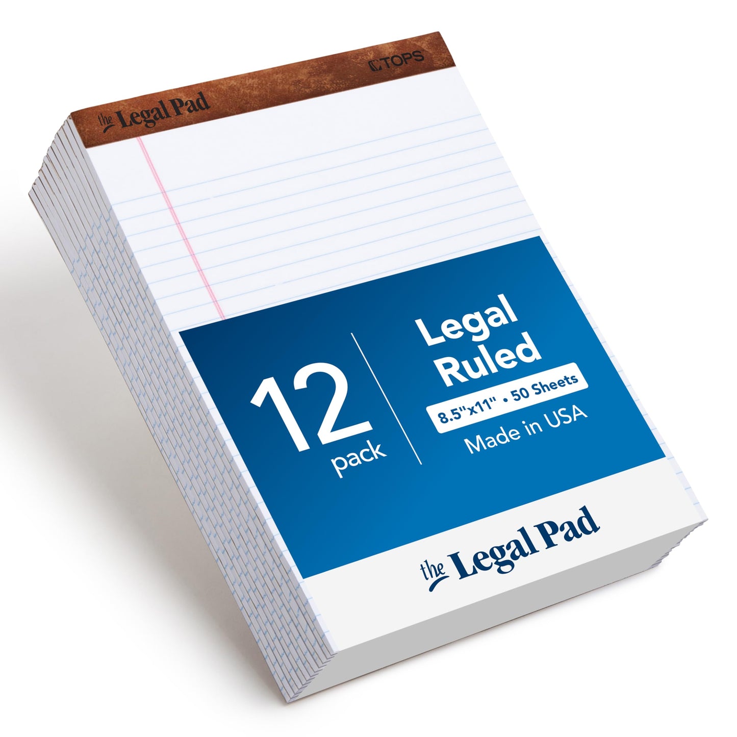 Tops Legal Pads, 8.5 x 11.75 Inch, Wide Ruled, White Paper, 50 Sheets per Pad, 12-Pack, Perforated Pages for Easy Tear-Out, Letter Size Notepads for Office or School