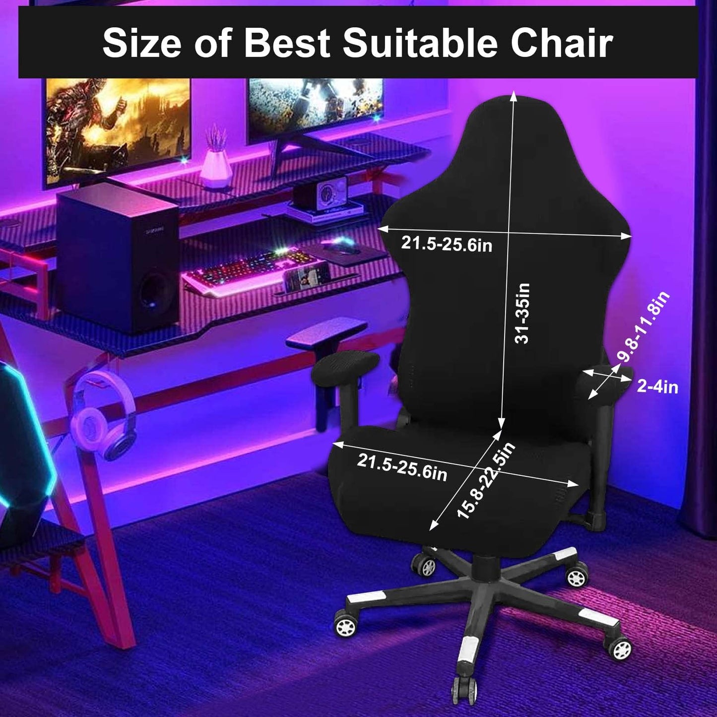 4-Piece Gaming Chair Cover, Universal Office Chair Cover Set, Covers for Chairs with Armrests, Chair Back Cover, Seat Cover, Office Chair for Computer Chairs/PC Seat Cover Chair