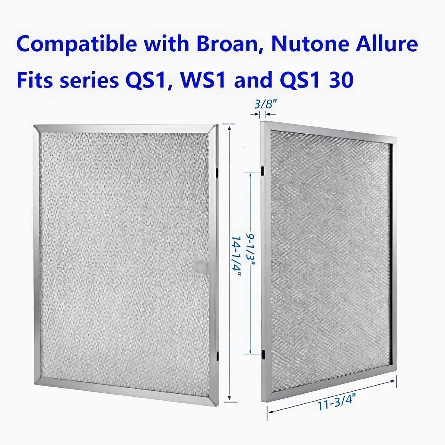 BPS1FA30 Replacement Filter for Broan QS1 & WS1 Range Hoods - Aluminum, 11-3/4’’ x 14-1/4’’ x 3/8’', 2 Pieces, Efficient Vent Grease Filters