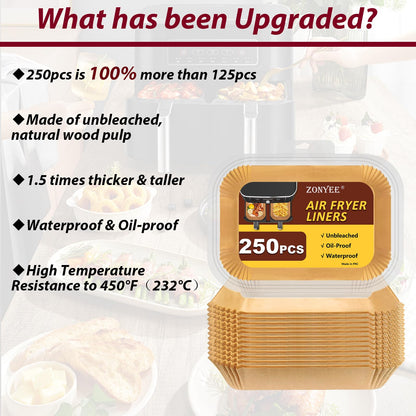 Air Fryer Liners for Ninja DZ550 Air Fryer, 250pcs Airfryer Liners Dual Parchment Paper for Air Fryer, Air Fryer Parchment Paper Liners for Chefman 6Qt Dual Basket/Ninja DZ201 DZ401
