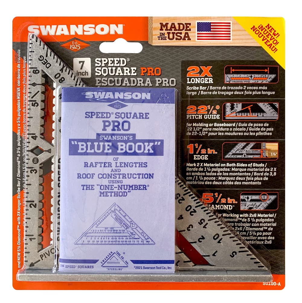 Swanson Tool Co Speed Square Pro 7" with Pro Blue Book, Model S0100-A