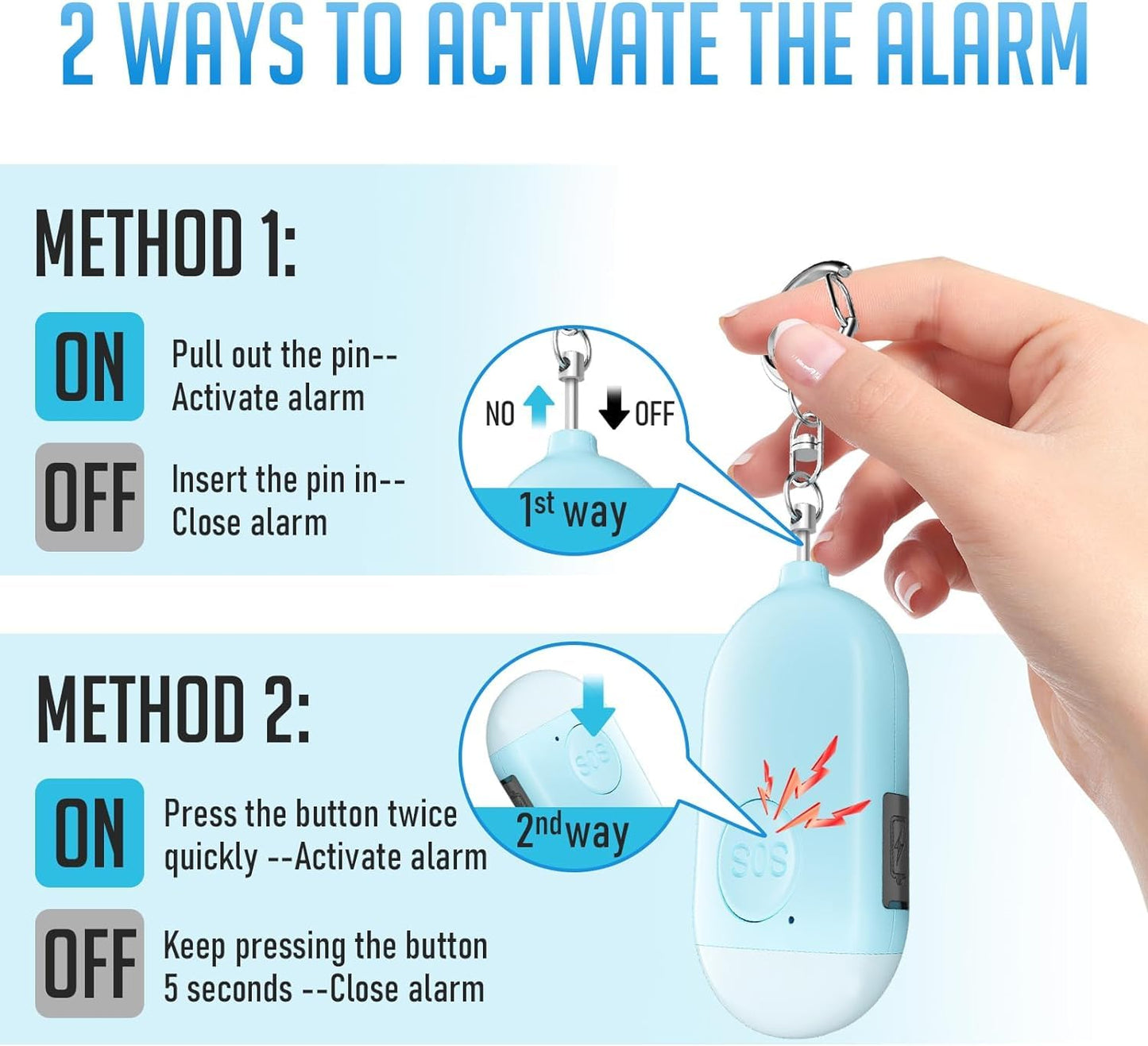 Safesound Personal Alarm Siren Song 3-Pack - 130dB Self Defense Alarm Keychian Rechargeable with Emergency LED Flashlight - Security Personal Protection Devices (3)