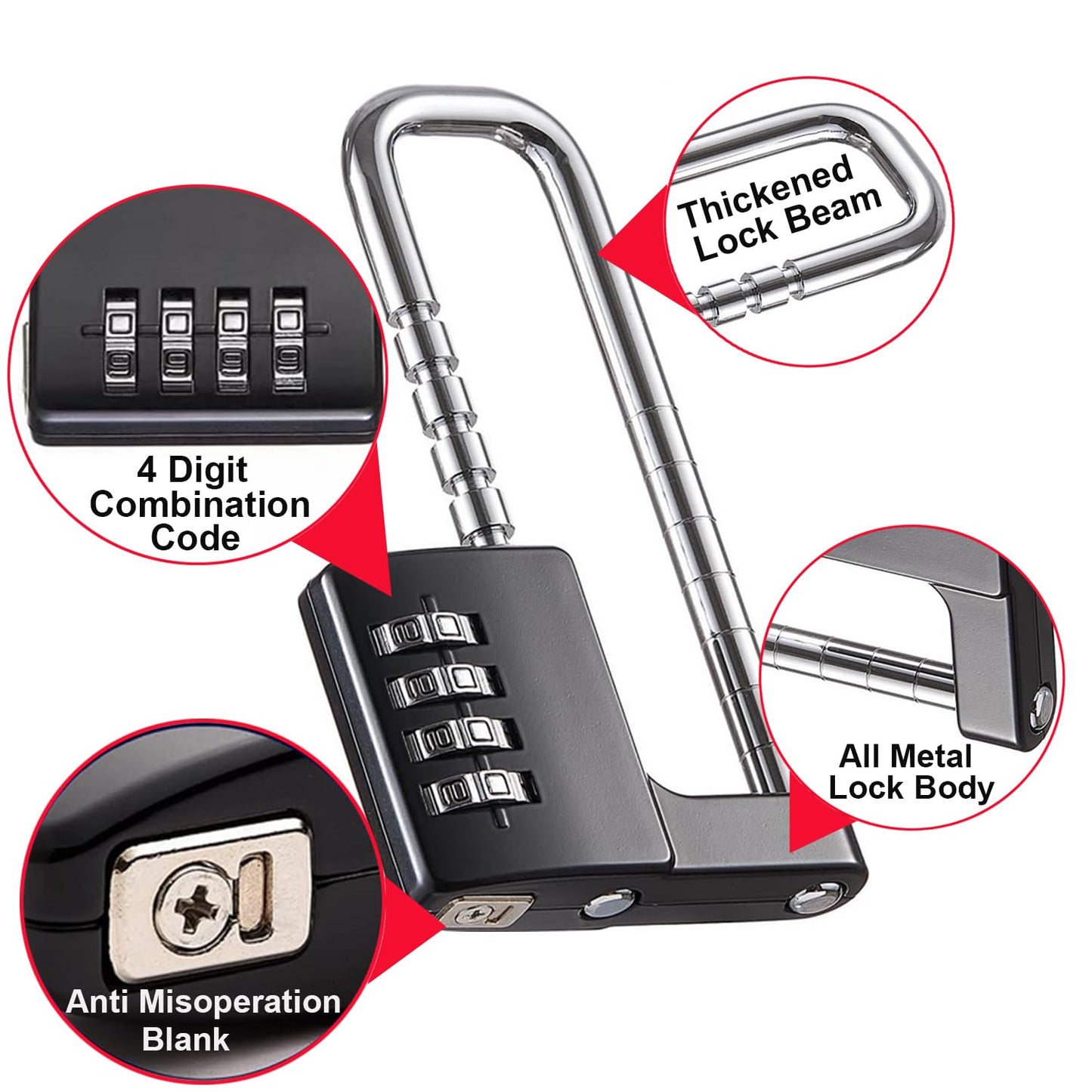 Cabinet Lock,Combination Padlock,U Shaped Padlock,Stainless Steel Gym Locker Lock Code Long Adjustable Shackle Lock for Outdoor, School, Gym, Sports lockers, Fences (black-2pcs)