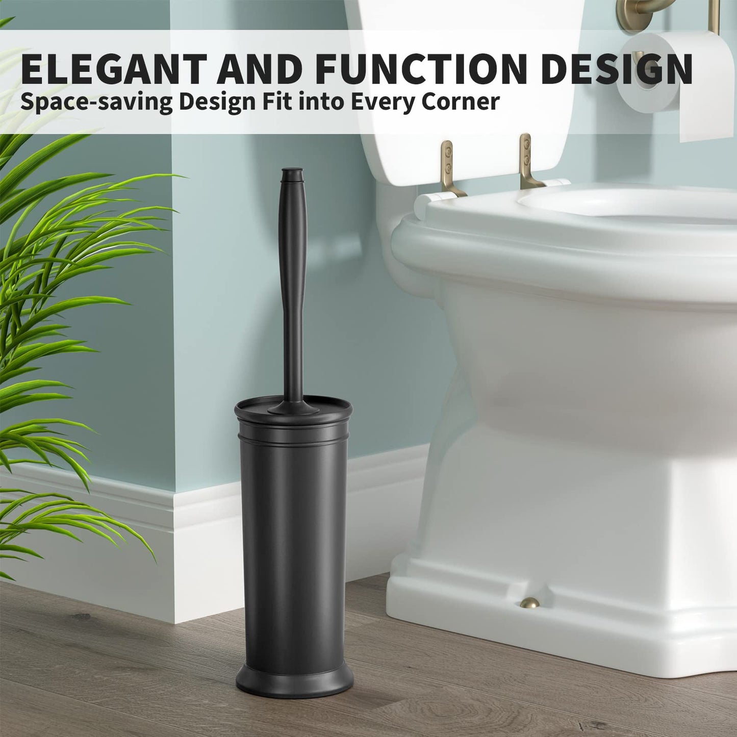 UPTRONIC Toilet Brush, Toilet Bowl Brush with Extra Long Handle Durable Bristles Toilet Scrubber and Covered Holder for Toilet Brush Set for Bathroom Cleaning (Black-02)