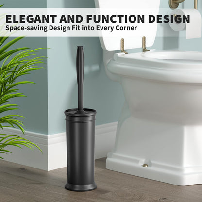 UPTRONIC Toilet Brush, Toilet Bowl Brush with Extra Long Handle Durable Bristles Toilet Scrubber and Covered Holder for Toilet Brush Set for Bathroom Cleaning (Black-02)