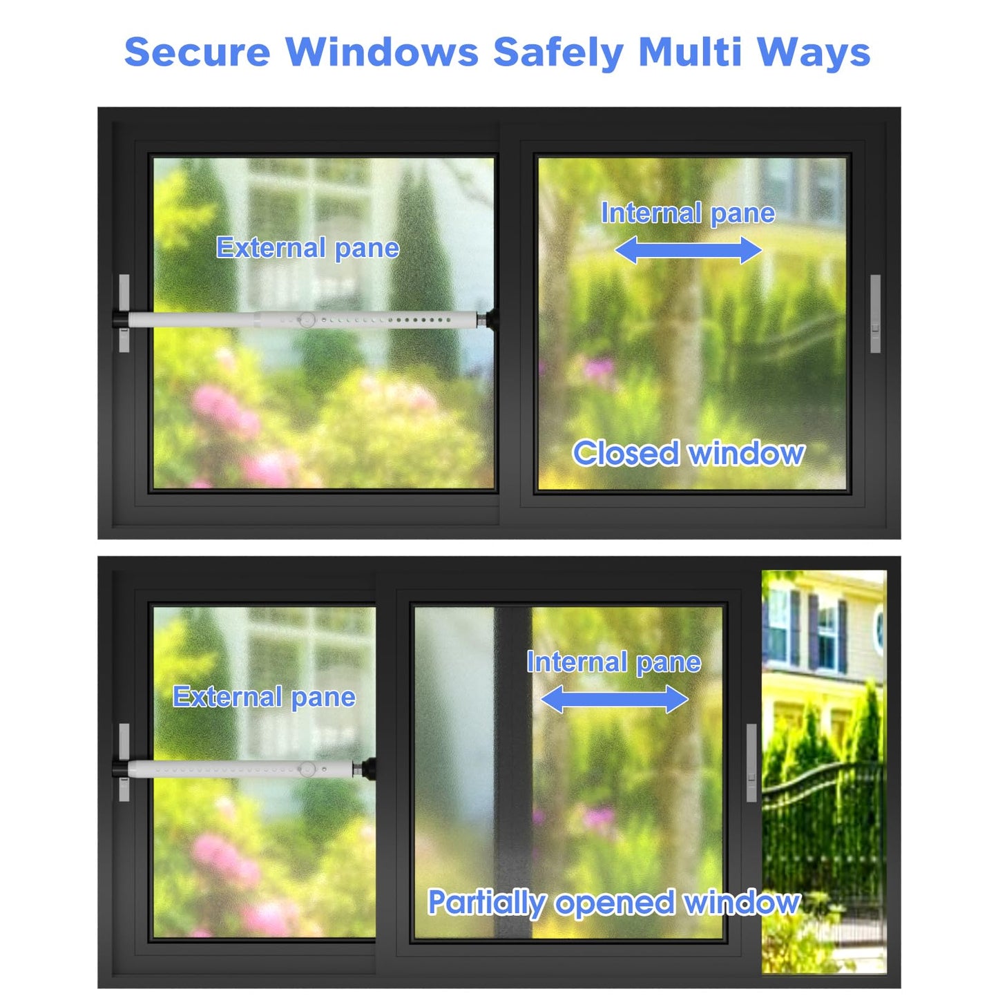 Window Security Bar, 16 to 51Inch Adjustable Sliding Door Lock Bar- Dual Use-Patio Sliding Door Security Bar or Window Security Lock, Child Proof Window Security Bars Window Stopper