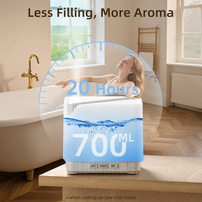 ASAKUKI 700 ml Essential Oil Diffuser, Multifunctional Ultrasonic Aromatherapy Fragrant Oil Vaporizer Humidifier with Timer, Auto-Off Safety Switch, and 7 LED Light Colors (White Wood)