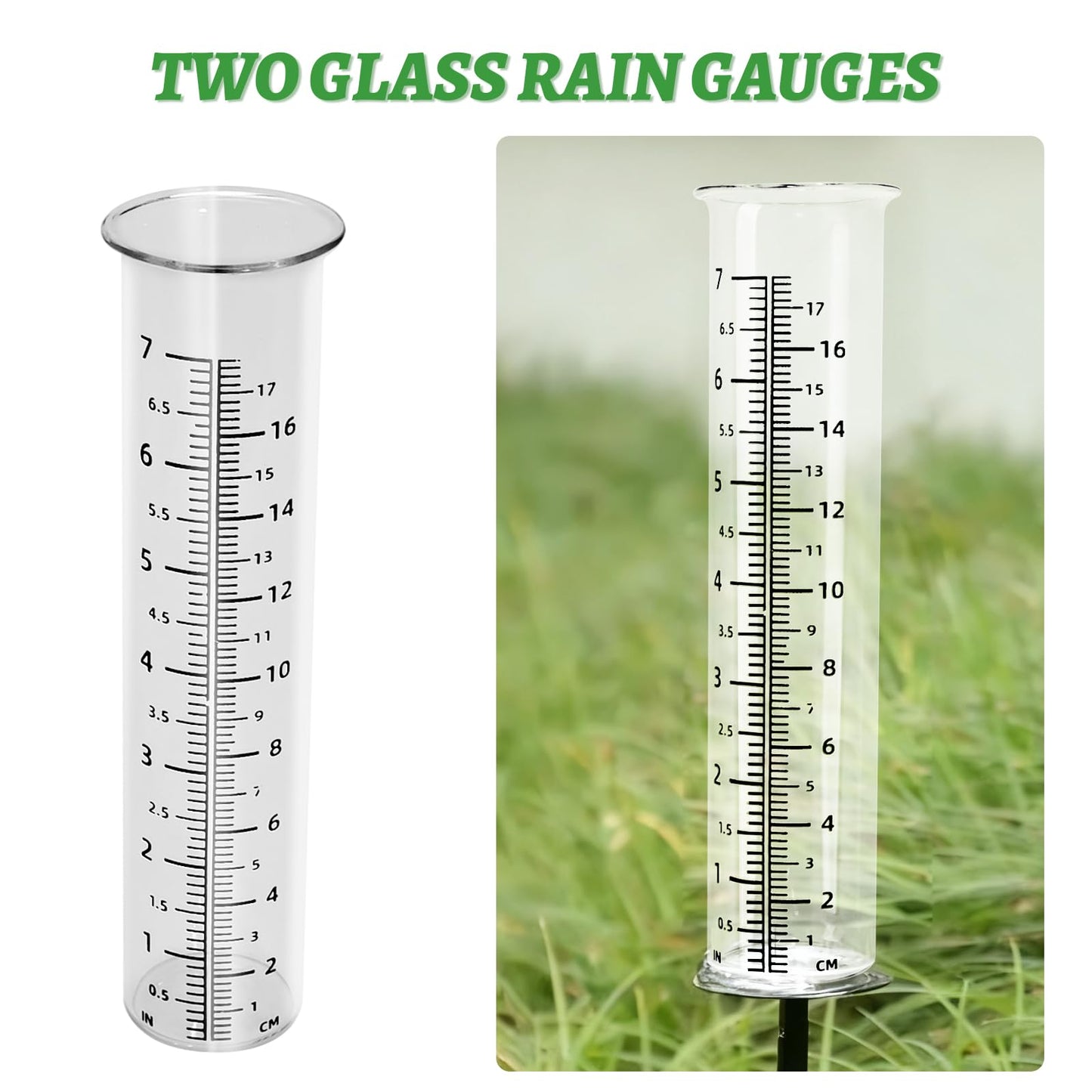 VIKKSAER 2 Pack 7inch Garden Glass Rain Gauge, Rainfall Tube Measurement Gauge Replacement Tubes for Outdoor Lawn Yard Garden