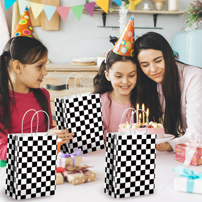 YQWIN 24Pcs Race Car Party Favor Bags Race Car Party Decorations Racing Gift Bags Black and White Checkered Goodie Treat Bag Wrapping Paper Bag for Checkered Racing Birthday Party Decorations