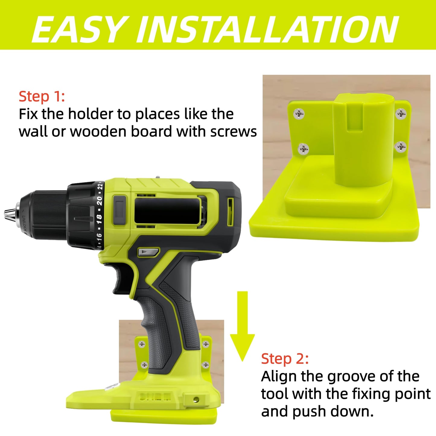 Ryzljss 10 Pack Tool Drill Mount Holder Compatible for Ryobi 18V Tool Holder Dock Hanger with 40 Screws Tool Drill Hanger Organizer