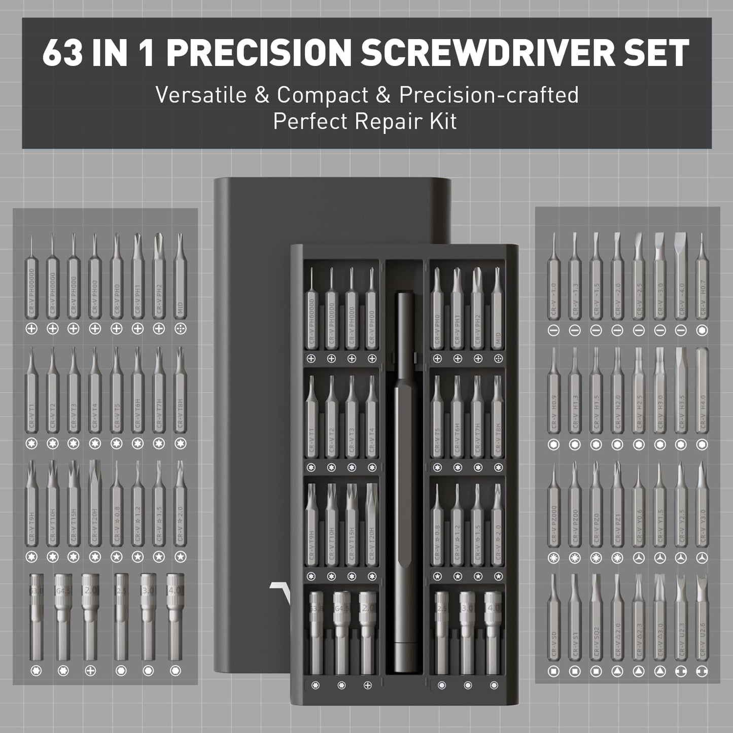 VMAN 63 in 1 Small Precision Screwdriver Set, Professional Mini Magnetic Repair Tool Kit for Ring Doorbell, Computer, Laptop, iPhone, Eyeglass, Xbox, PS4, PS5, Switch, Watch, MacBook, PC, Electronics