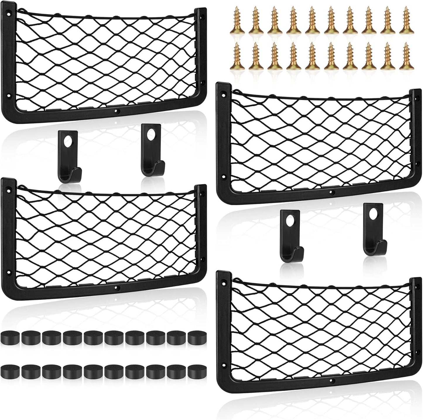 4 Pcs Storage Nets for Campervans, Elastic Trunk Storage Bag with Plastic Frame,Van Motorhome Caravan Boat Car Storage Solutions Accessories for Storing Phone/Water Bottle/Toiletry, 14 * 7.3in