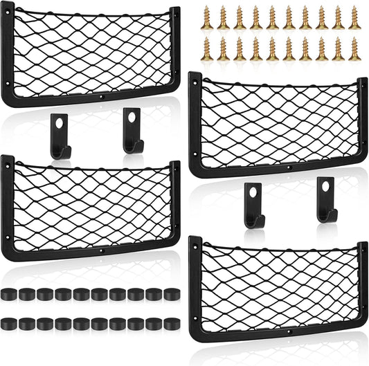 4 Pcs Storage Nets for Campervans, Elastic Trunk Storage Bag with Plastic Frame,Van Motorhome Caravan Boat Car Storage Solutions Accessories for Storing Phone/Water Bottle/Toiletry, 14 * 7.3in
