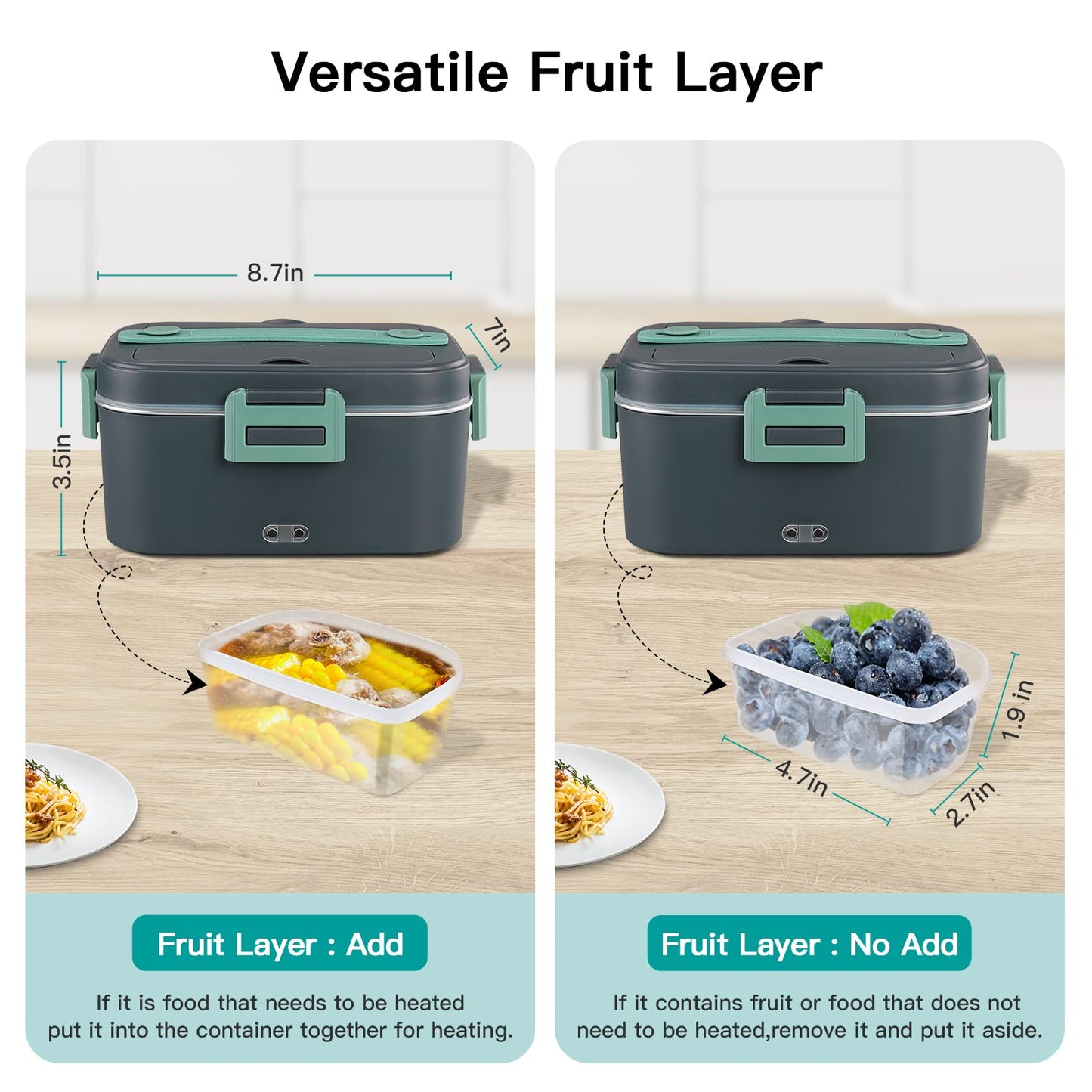 75W Electric Heated Lunch Box 1.8L Food Heater/Warmer Portable Heated Lunch Boxes (lonchera electrica para el almuerzo) for Car Truck and Home - Leak Proof, Removable 304 Stainless Steel Container