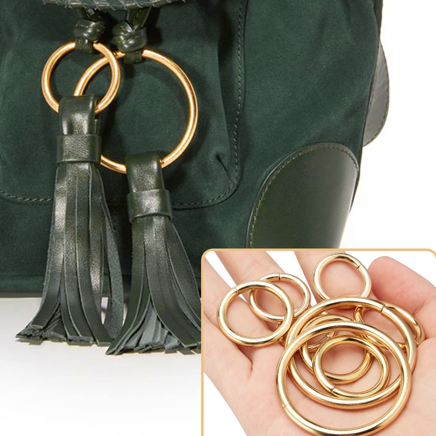 PINGEUI 180 PCS Gold Metal O Rings, 6 Size Multi-Purpose Gold O Ring Solid Circle Loop Buckle Round Ring for Crafts Hand DIY Hardware Bags Accessories, Gold, different sizes