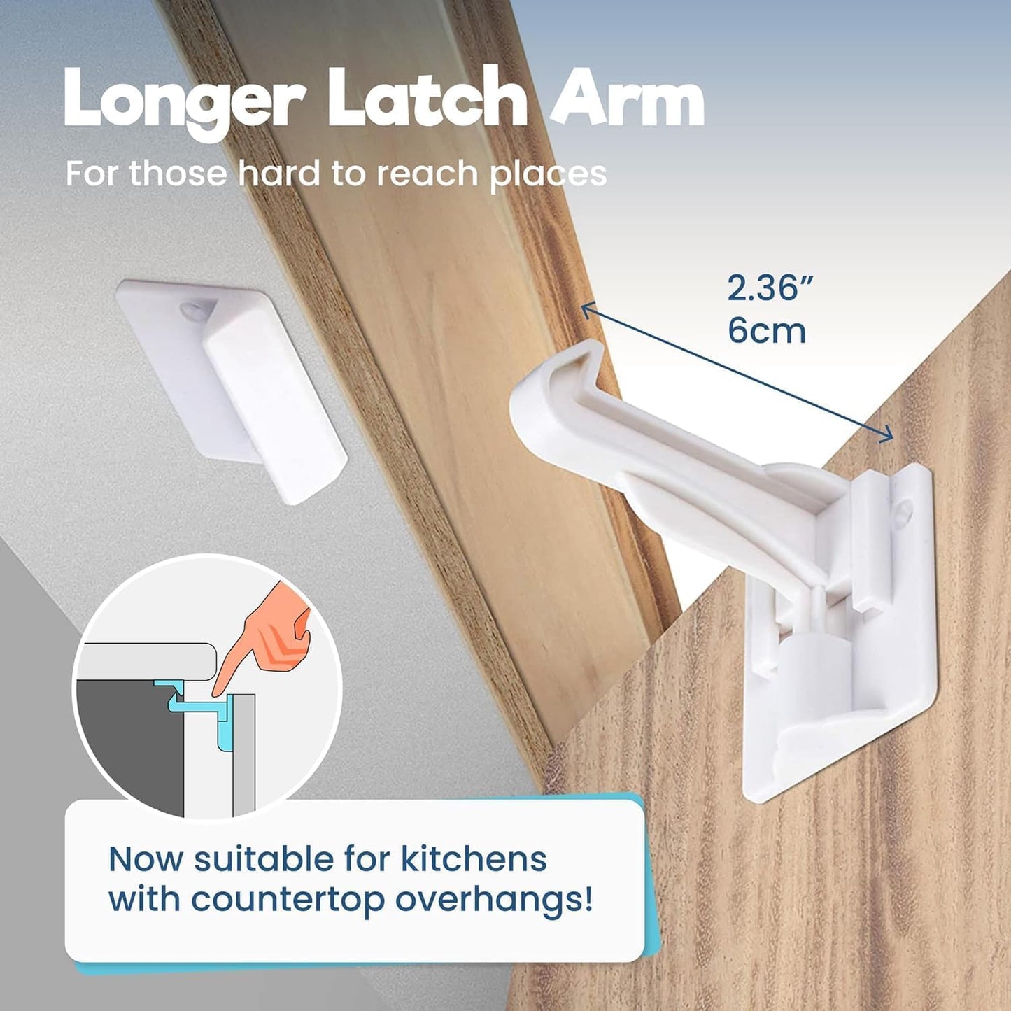 Upgraded Invisible Baby Proofing Cabinet Latch Locks (10 Pack) - No Drilling or Tools Required for Installation, Works with Most Cabinets and Drawers, Works with Countertop Overhangs, Highly Secure (White.5)