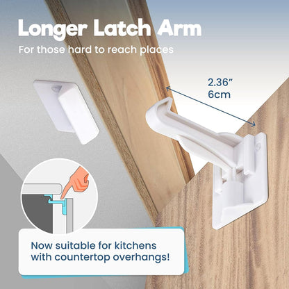 Upgraded Invisible Baby Proofing Cabinet Latch Locks (10 Pack) - No Drilling or Tools Required for Installation, Works with Most Cabinets and Drawers, Works with Countertop Overhangs, Highly Secure (White.5)