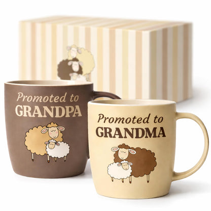 Triple Gifffted Promoted to Grandparents Coffee Mugs for New Best Grandma and Grandpa to Be, Gifts Ideas First Time Grandparent, Baby Reveal Pregnancy Announcement, Christmas Day, Ceramic 13Oz