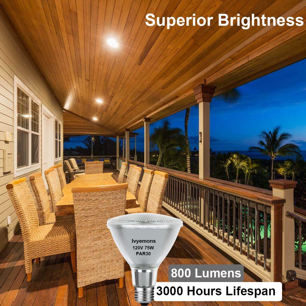 Ivyemons PAR30 Long Neck Halogen 75W 120V - 2 Pack PAR30 75W 120V Flood Bulb Warm White 2800K, PAR 30 Dimmable E26 Base, High Output 800LM 75W PAR 30 Halogen Bulb for Tracking Light, Recessed Light