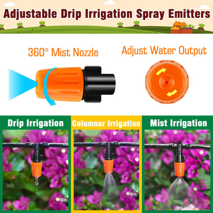 WZFLRUA 240-Piece Drip Irrigation Fittings Kit for 1/4" Tubing, Complete Set of Drip Barbed Connectors (Nozzle, Micro Dripper, Nozzle Tee, Single Barb, Coupling, Tee, Elbow, Plug, Cross, Stake)