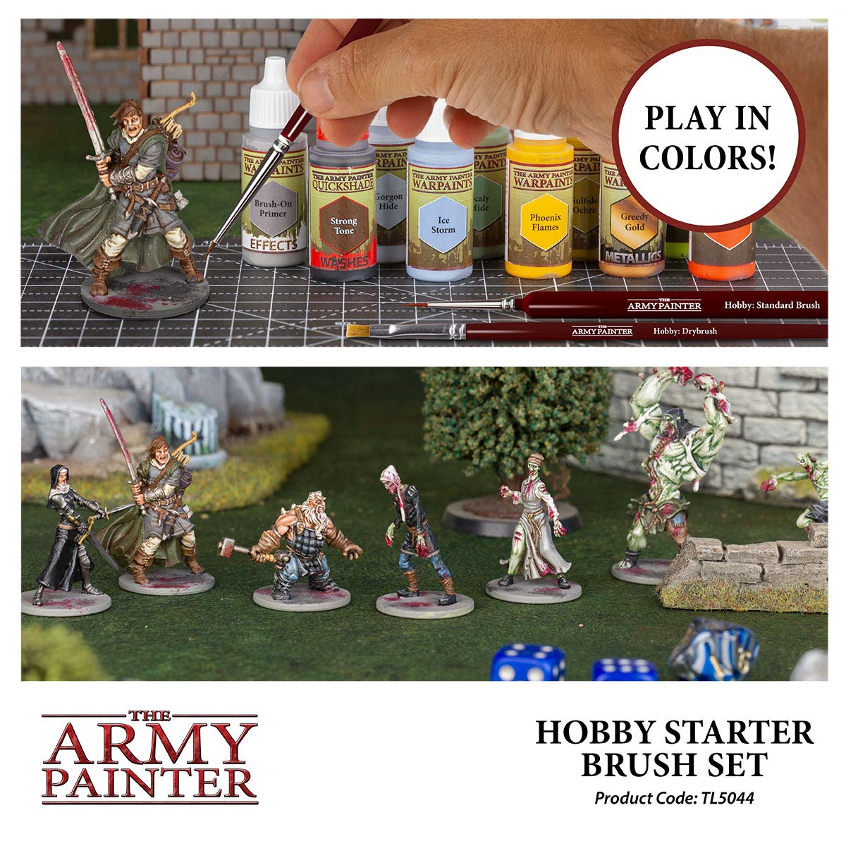 The Army Painter, Hobby Starter Brush Set, 3 Paint Brushes for Acrylic Paint incl. Drybrush, Detail & Standard Size - Model Brush for Miniature Fantasy Painting