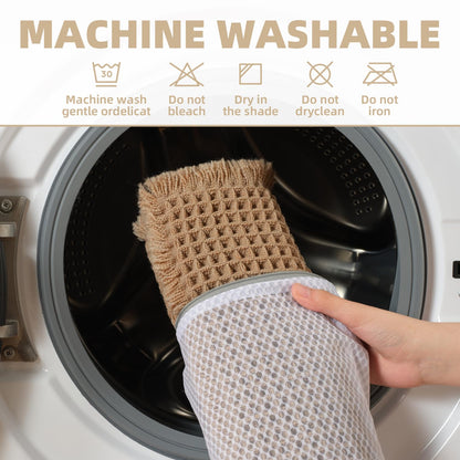 Upgraded Waffle Bath Mat Non Slip Super Absorbent Quick Dry Bath Mats for Bathroom Floor Machine Washable Bathroom Mat Ultra Soft Boho Bathroom Rugs with Tassels Beside Tub, 24" x 36", Brown