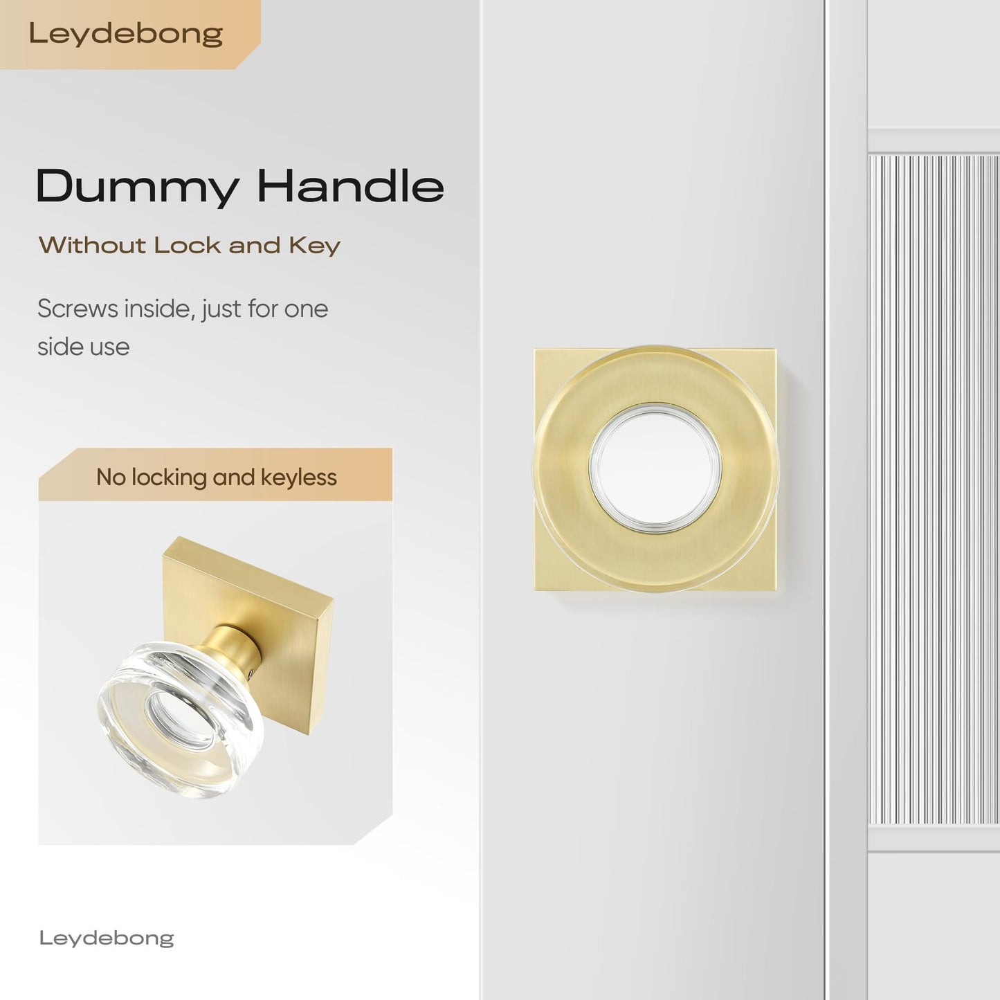Leydebong 1 Pack Half Dummy Knobs, Gold Crystal Glass Dummy Door Knobs, Non-Turning Single Side Dummy Door Knob for Interior Doors
