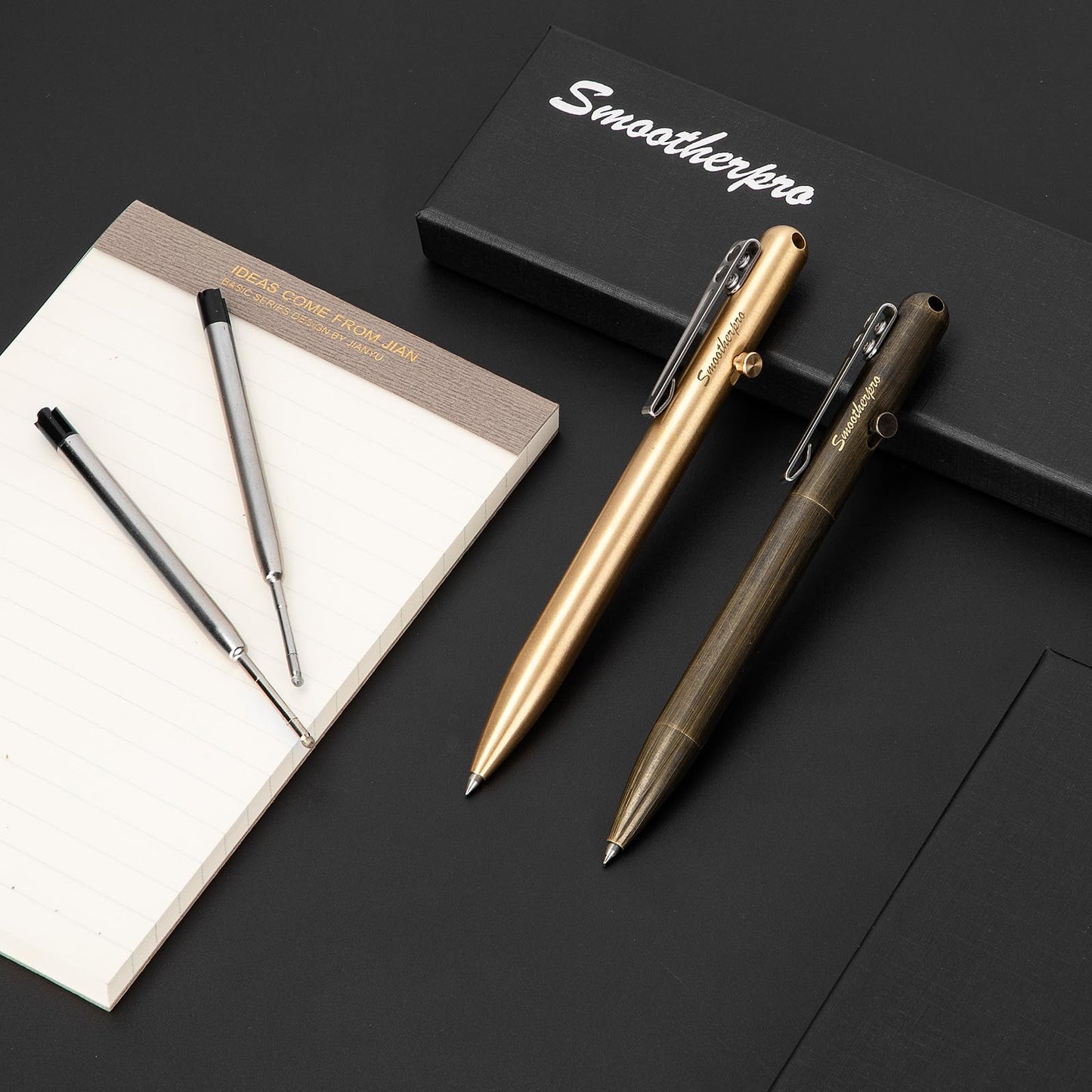 SMOOTHERPRO Solid Brass Bolt Action Pen Compatible Parker Refill with Pocket Stainless Steel Clip for Tremor Parkinson Arthritic GIft Business Collection (SP02N)