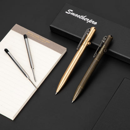 SMOOTHERPRO Solid Brass Bolt Action Pen Compatible Parker Refill with Pocket Stainless Steel Clip for Tremor Parkinson Arthritic GIft Business Collection (SP02N)