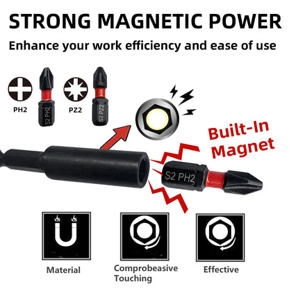 Impact Phillips Screwdriver Bits Set, 32 non-slip screwdriver bits, S2 steel, 1-inch PH2-PZ2 bits Setting, 1/4-inch hexagonal shank impact driver bit, with impact driver bit holder and storage case