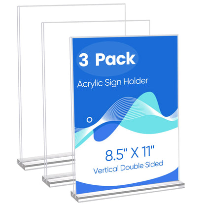 ZongXing acrylic sign holder 8.5 x 11 Paper Stand 3 Pack Clear Double Side T Shape Acrylic Table Signs for Displaying, Flyer Holder Paper Card Holder for Office Business Store Mall Restaurants
