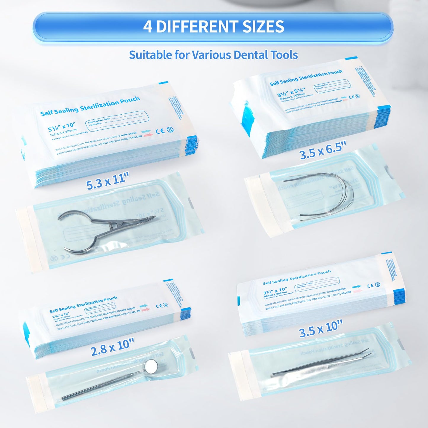 Annhua 5.3 x 11" Self-Sterilization Pouches 100 PCS Self Seal Sterilizer Bags, Used for Dentist Tools, Beauty Toolkits and Nail Tools
