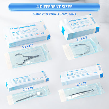Annhua 5.3 x 11" Self-Sterilization Pouches 100 PCS Self Seal Sterilizer Bags, Used for Dentist Tools, Beauty Toolkits and Nail Tools