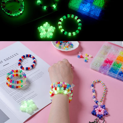 SJZWSD 5 Boxes Bracelet Making Kit Pony Beads, 6x9mm Kandi Rave Beads & Hair Beads Set with UV Color Changing, Glow-in-Dark, Chrome & Alphabet Letters for Friendship Jewelry DIY Crafts