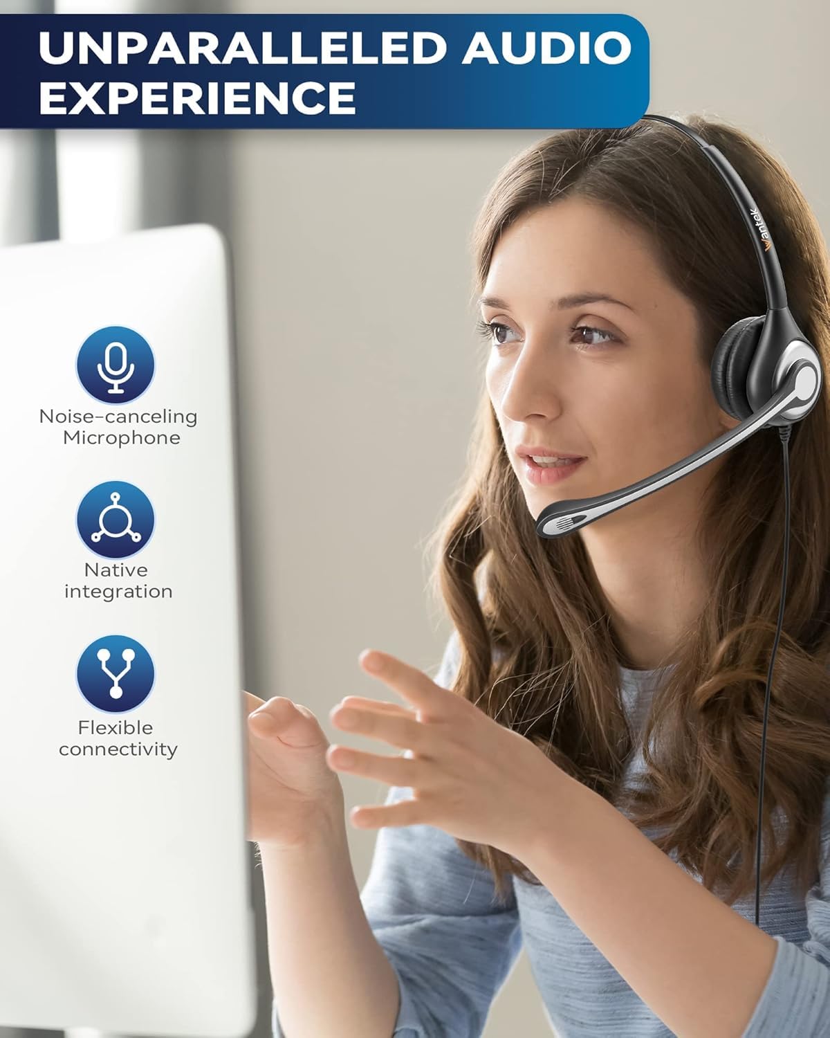 Wantek Wired Phone Headset with Microphone Noise Cancelling, RJ9 Telephone Headsets Compatible with Yealink T20P T21P T26P T23G T42S T46S T48S T53W T57W Avaya J179 9608G 9611G 9620 Grandstream Snom